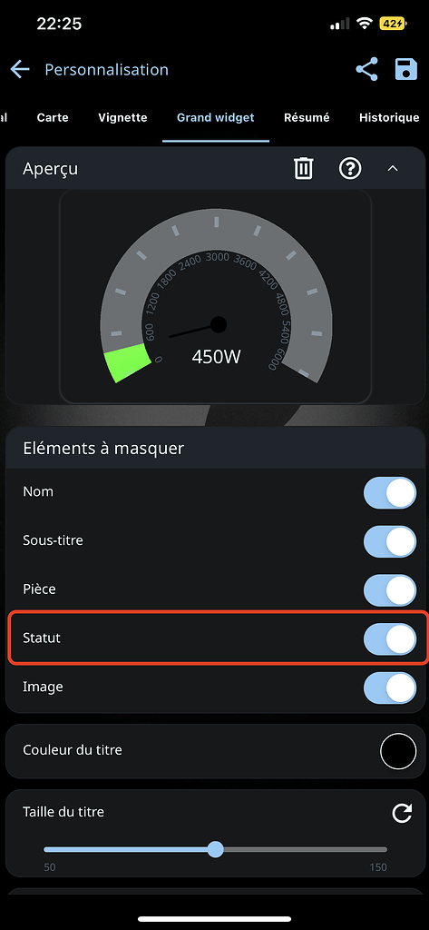 Statut Reste Visible Widget Puissance Format Grand Widget