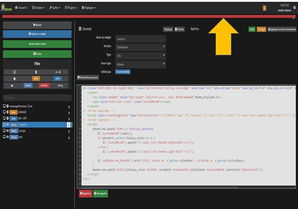 Erreur d'affichage à la création d'un widget - Widgets - Communauté Jeedom
