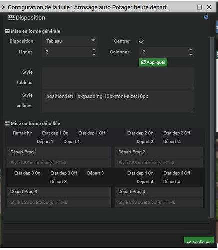 Config disposition tuile heure départ