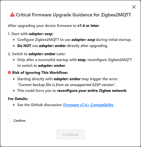 warning zigbee 8.0.2 dongle sonoff E