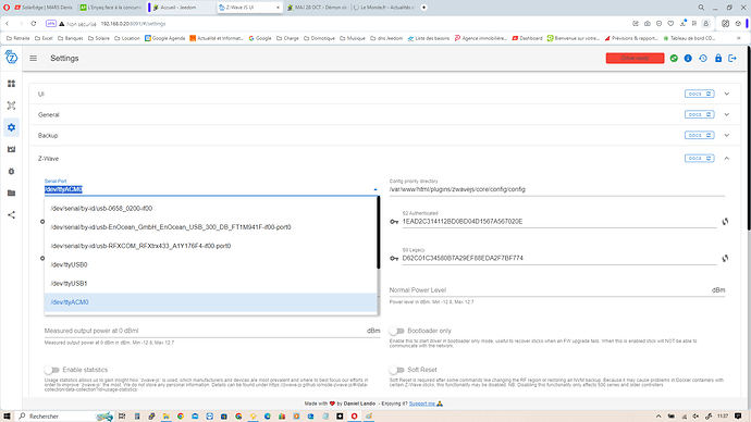 Z-Wave JS UI du 031123 choix port