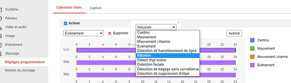 Config Calendrier & type Evenement