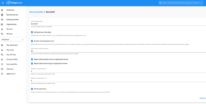 Chirpstack Service profile detail