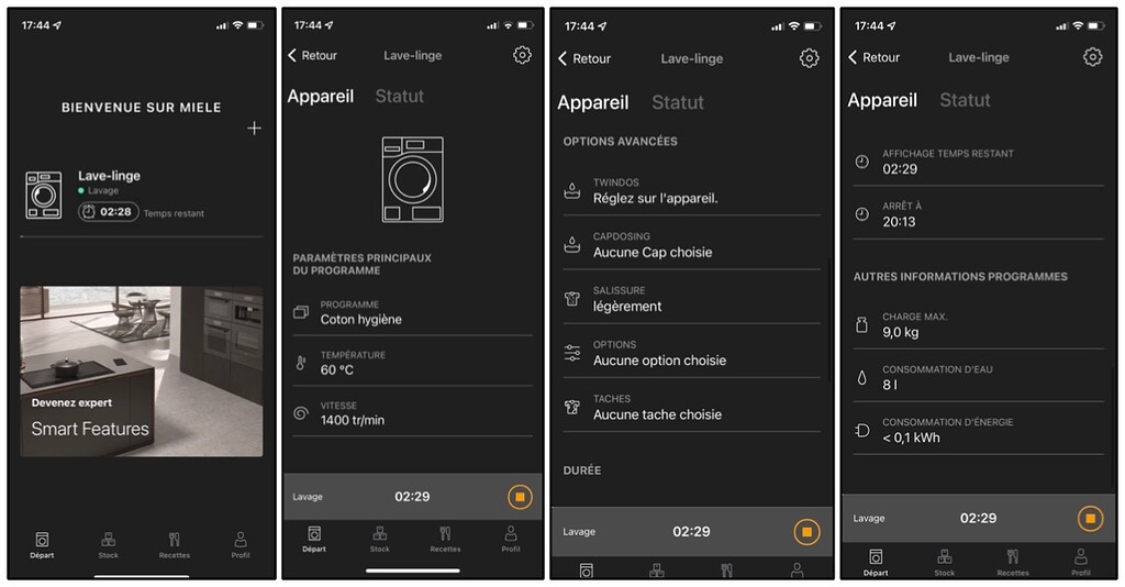Information de consommation (eau et kwh) pour lavelinge Objets