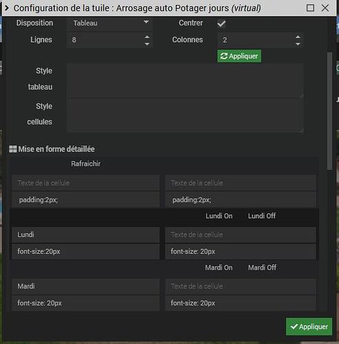 Config disposition tuile jours