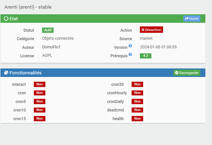 Gestion Plugin Arenti - Manque accès config