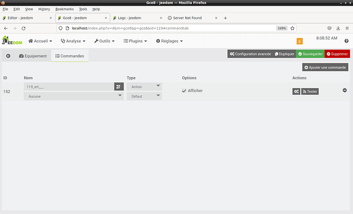 commandes equipement