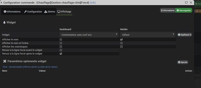 Affichage commande info
