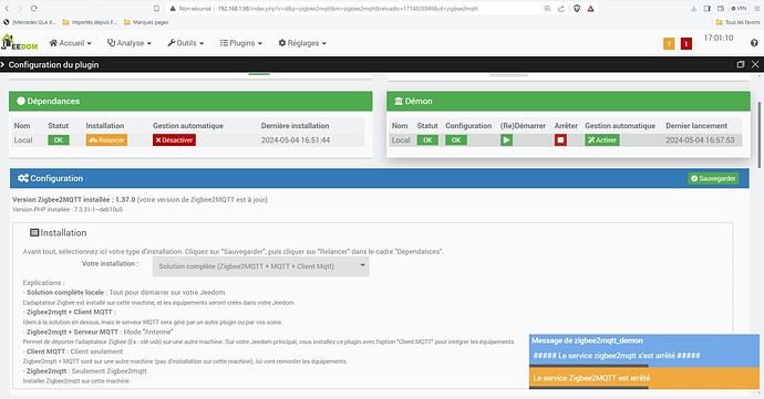 config Z2M s'arrête