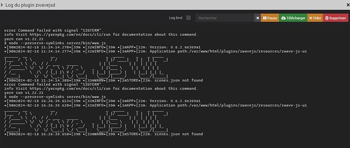 Capture d'écran log du plugin zwavejsd