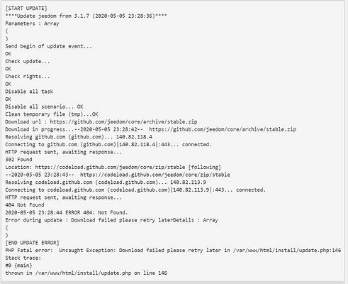 Erreur Jeedom