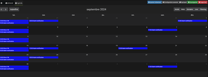 Screenshot Agenda Calendar - Jeedom