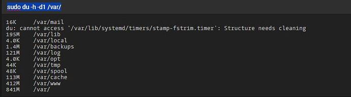 Capture sudo du -h -d1 _var