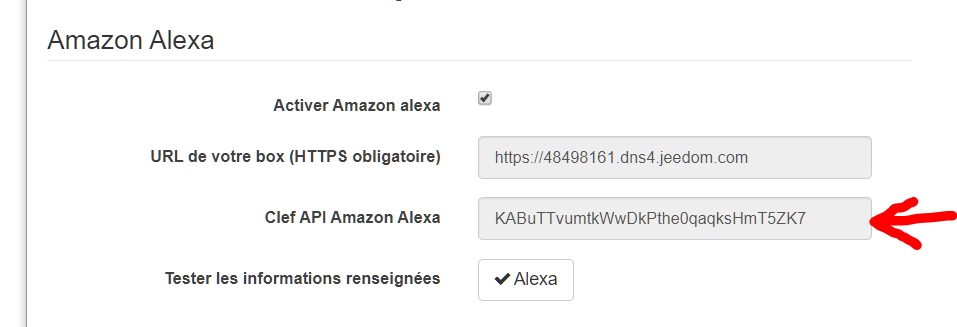 Changement de la clé API Alexa sur le Market vérouillée ...