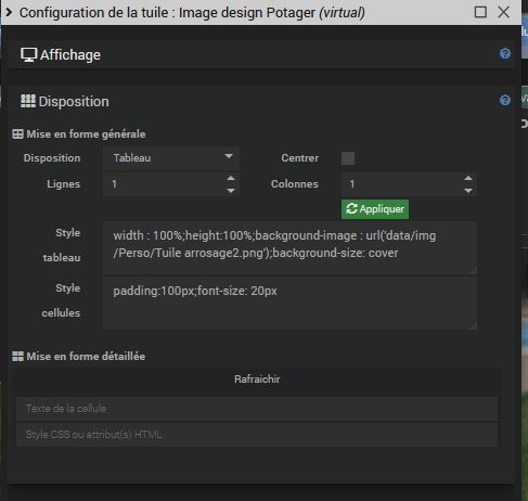 Config disposition Tuile image accueil