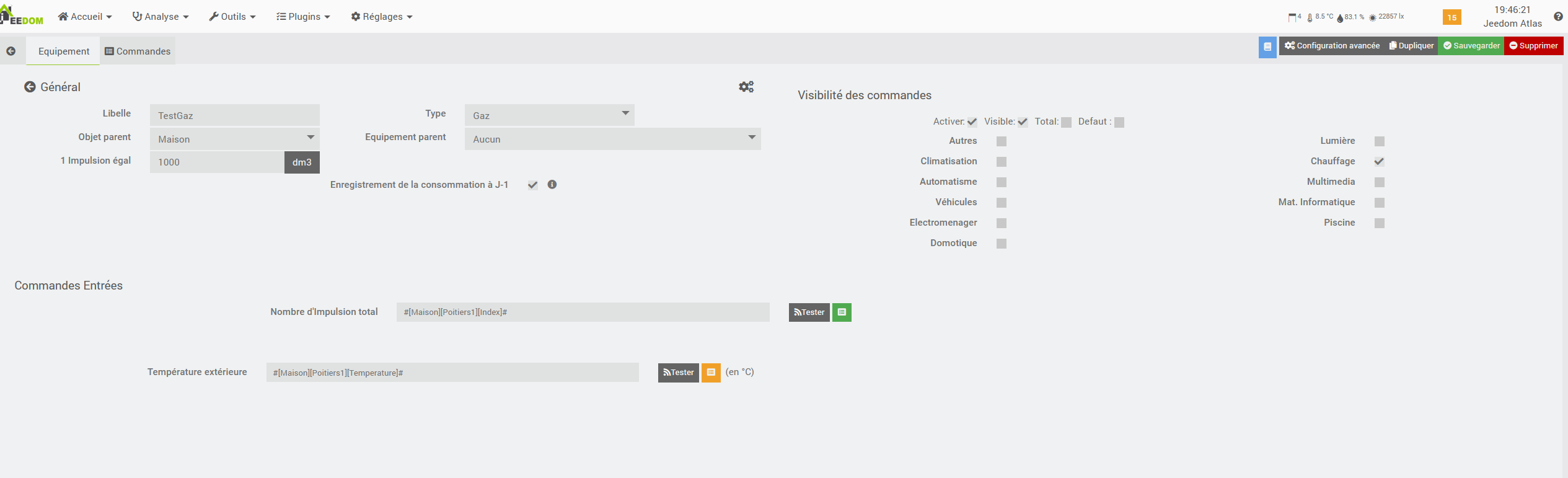 Suiviconso Param trage Gaz Energie Communaut Jeedom