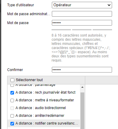 User Opérateur avec Droit Notifier Centre Surveillance