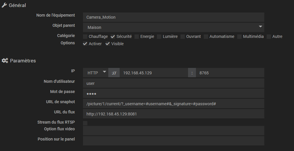 Pb affichage avec plugin Camera et MotionEye Sécurité Communauté Jeedom