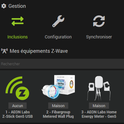 Liste équipements Zwave