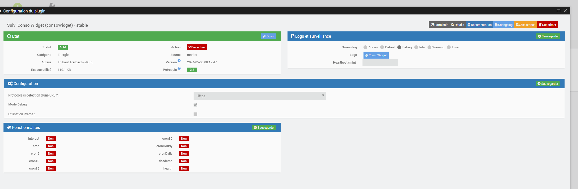 Problème d'affichage des widgets avec message de "debug" - Energie ...
